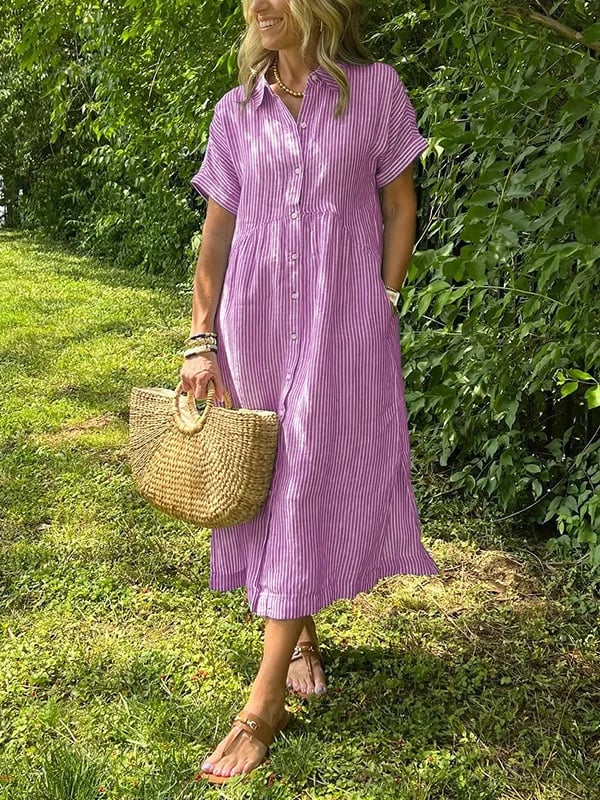 Julianne | Striped Midi Shirt Dress with Button-Down Front for Women