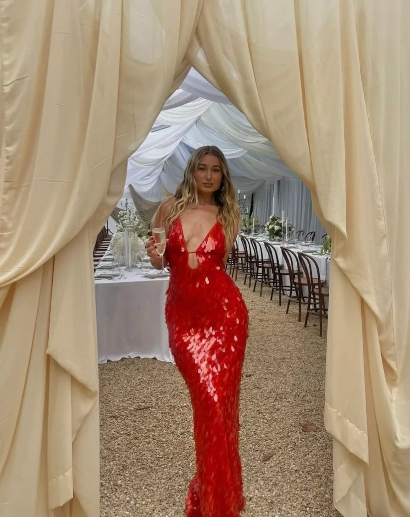 Holly | Sequin Wedding Guest Backless Maxi Dress for Women
