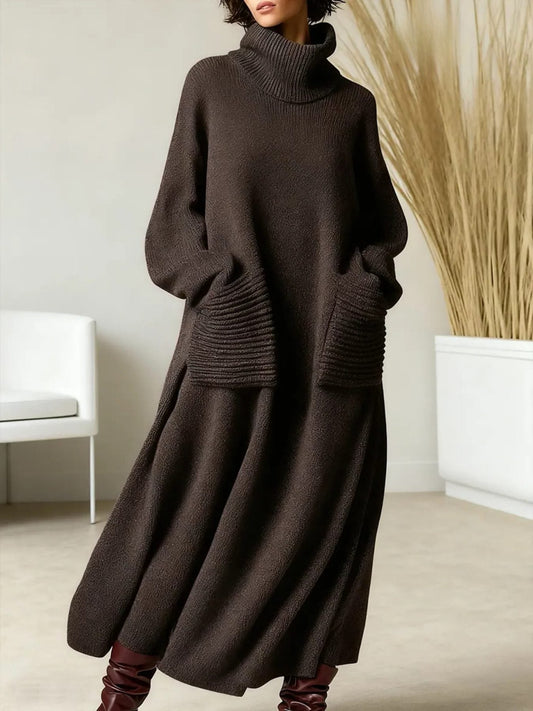 Adrianne | Ribbed Knit Oversized Maxi Dress with Roll Neck for Women
