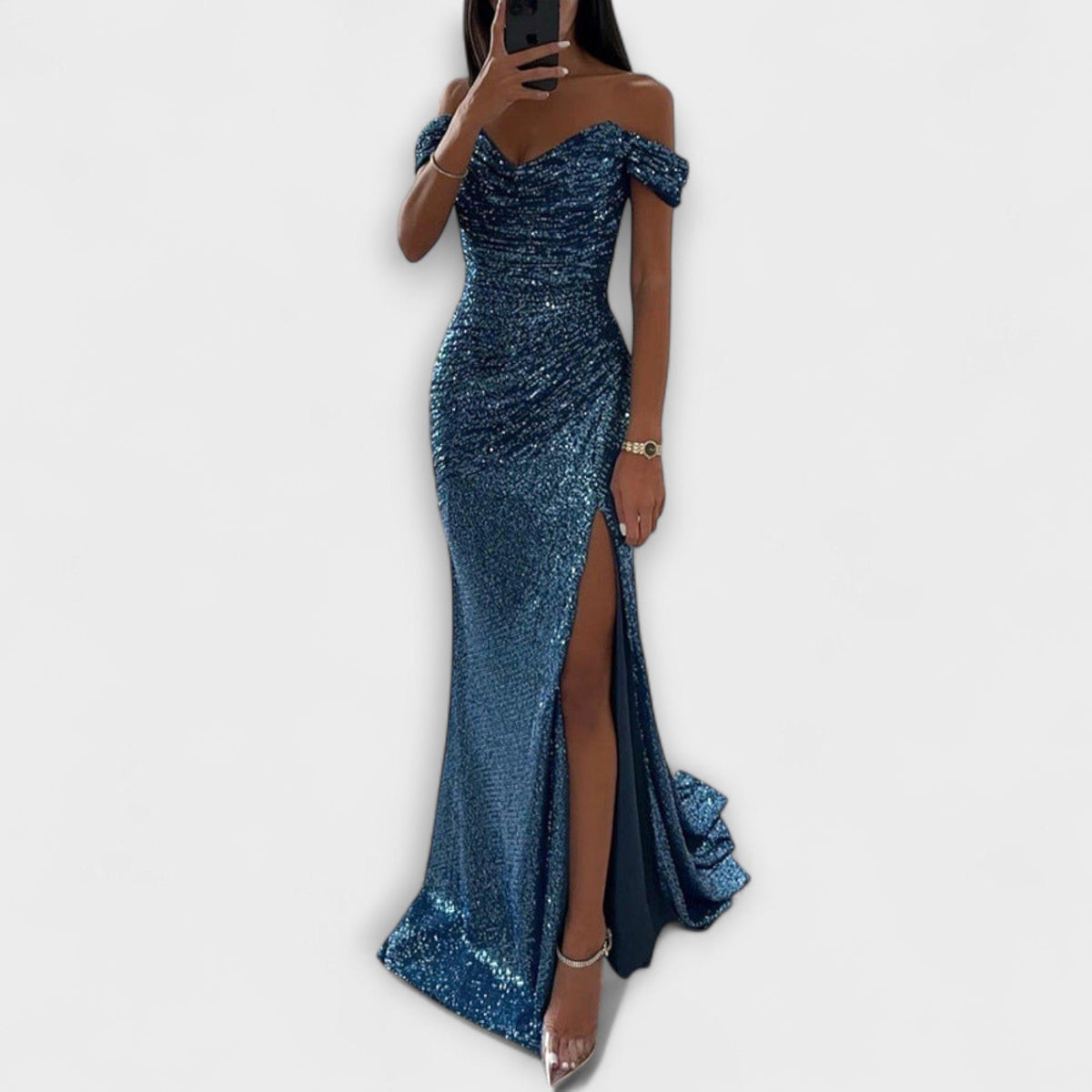 Airlia | Glitter Off-Shoulder Maxi Dress for Women