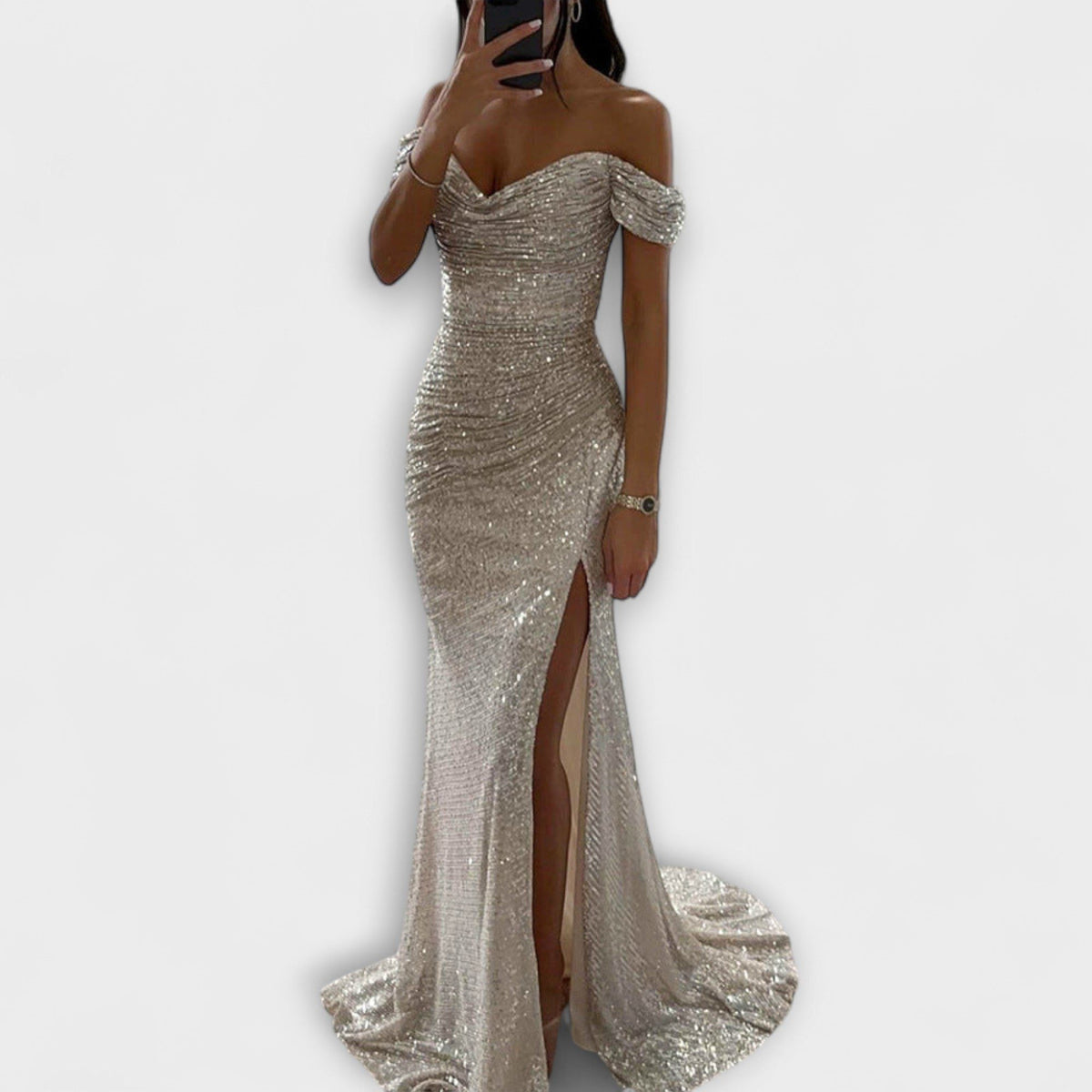 Airlia | Glitter Off-Shoulder Maxi Dress for Women
