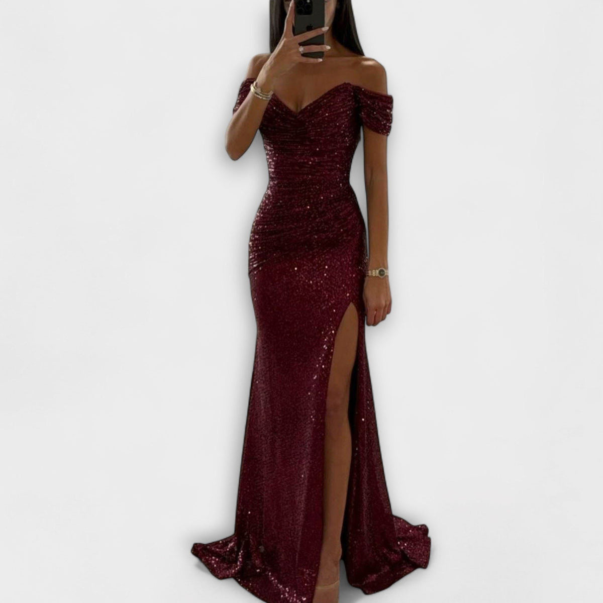 Airlia | Glitter Off-Shoulder Maxi Dress for Women