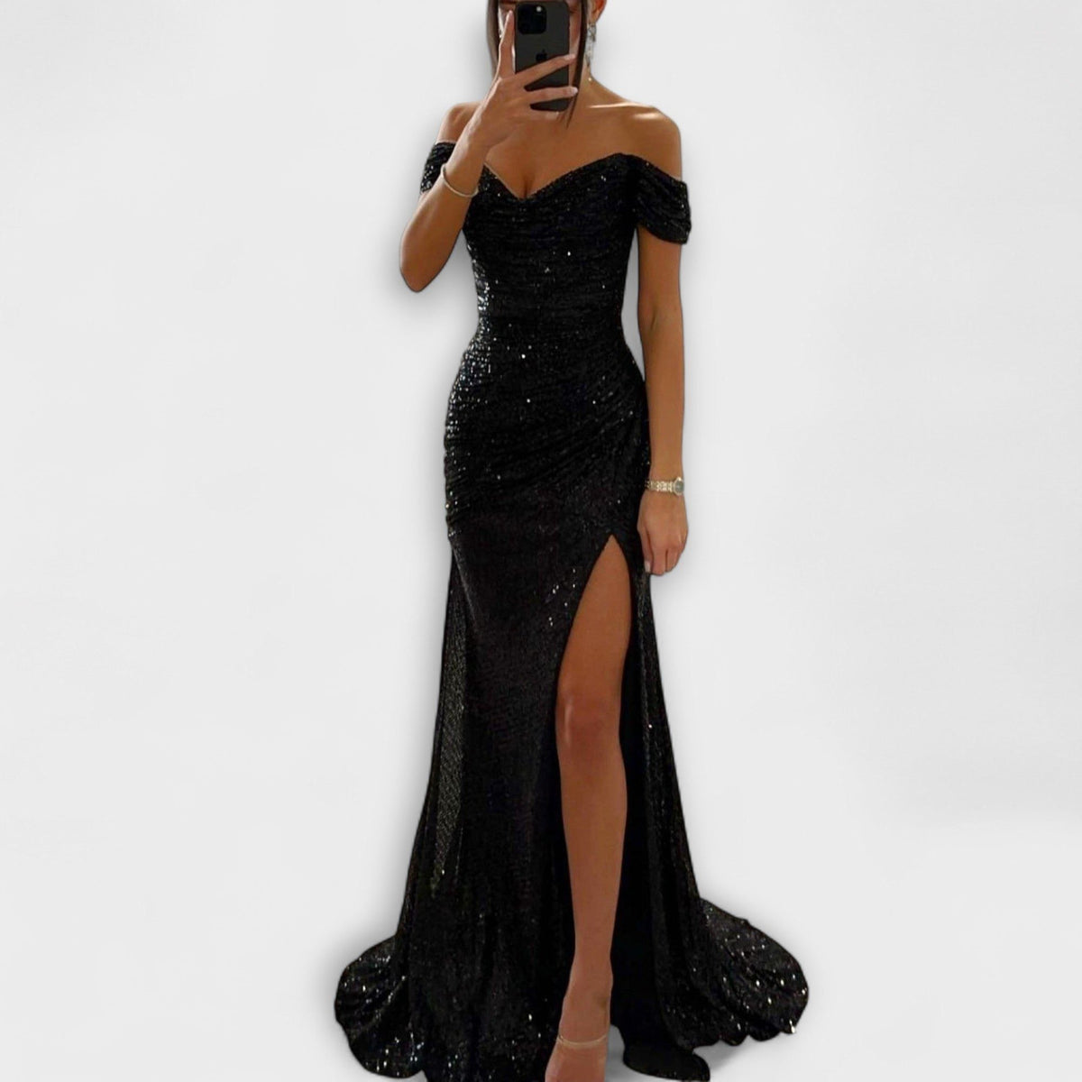 Airlia | Glitter Off-Shoulder Maxi Dress for Women