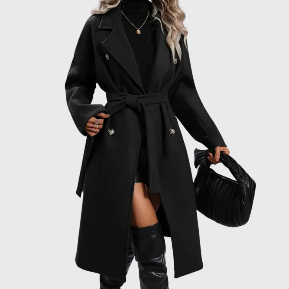 Alice | Longline Trench Coat with Double-Breasted Front and Belt for Women