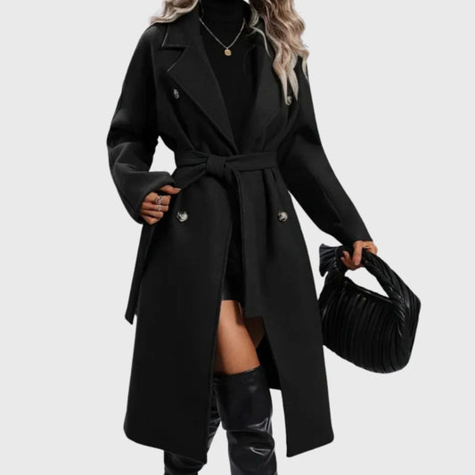 Alice | Longline Trench Coat with Double-Breasted Front and Belt for Women