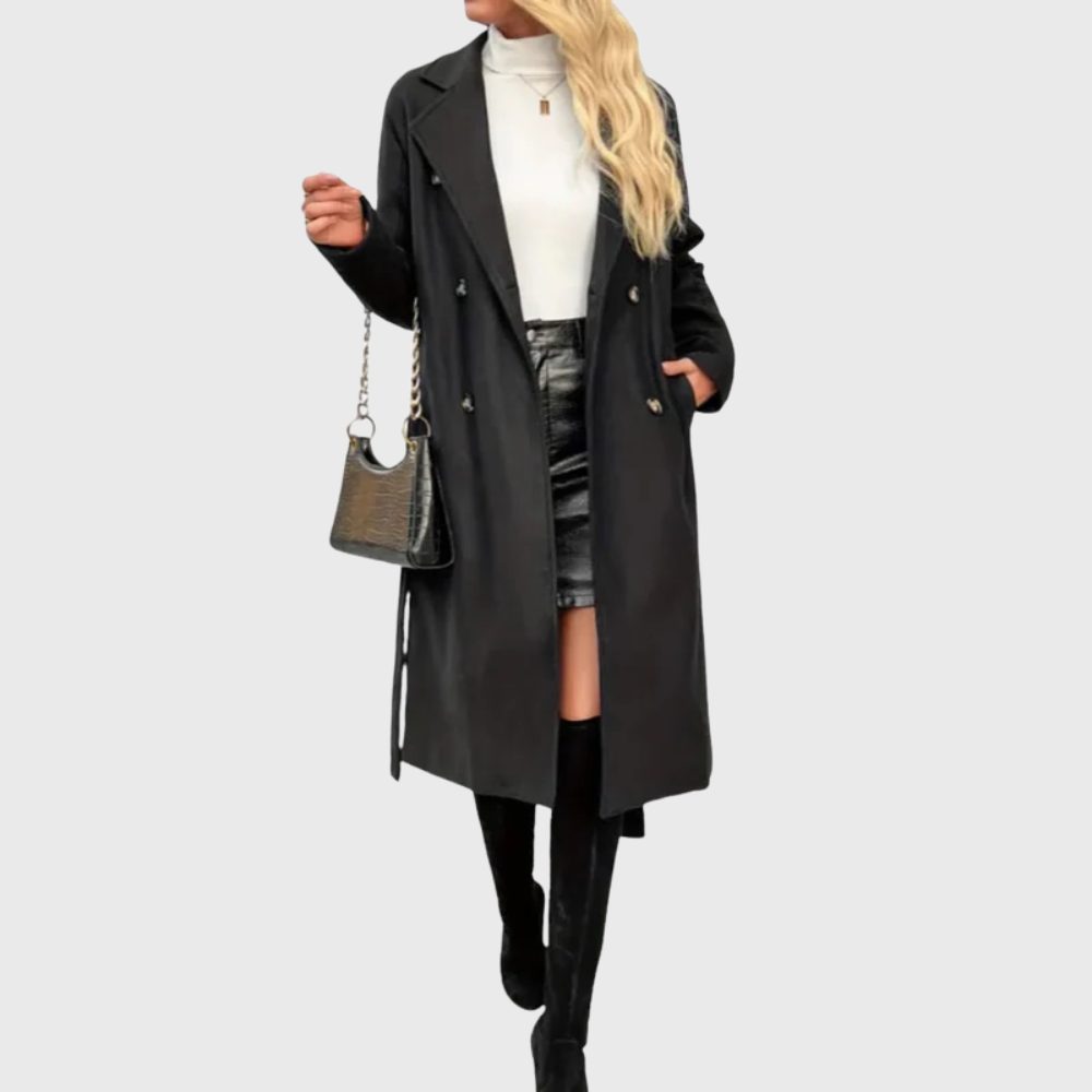 Alice | Longline Trench Coat with Double-Breasted Front and Belt for Women