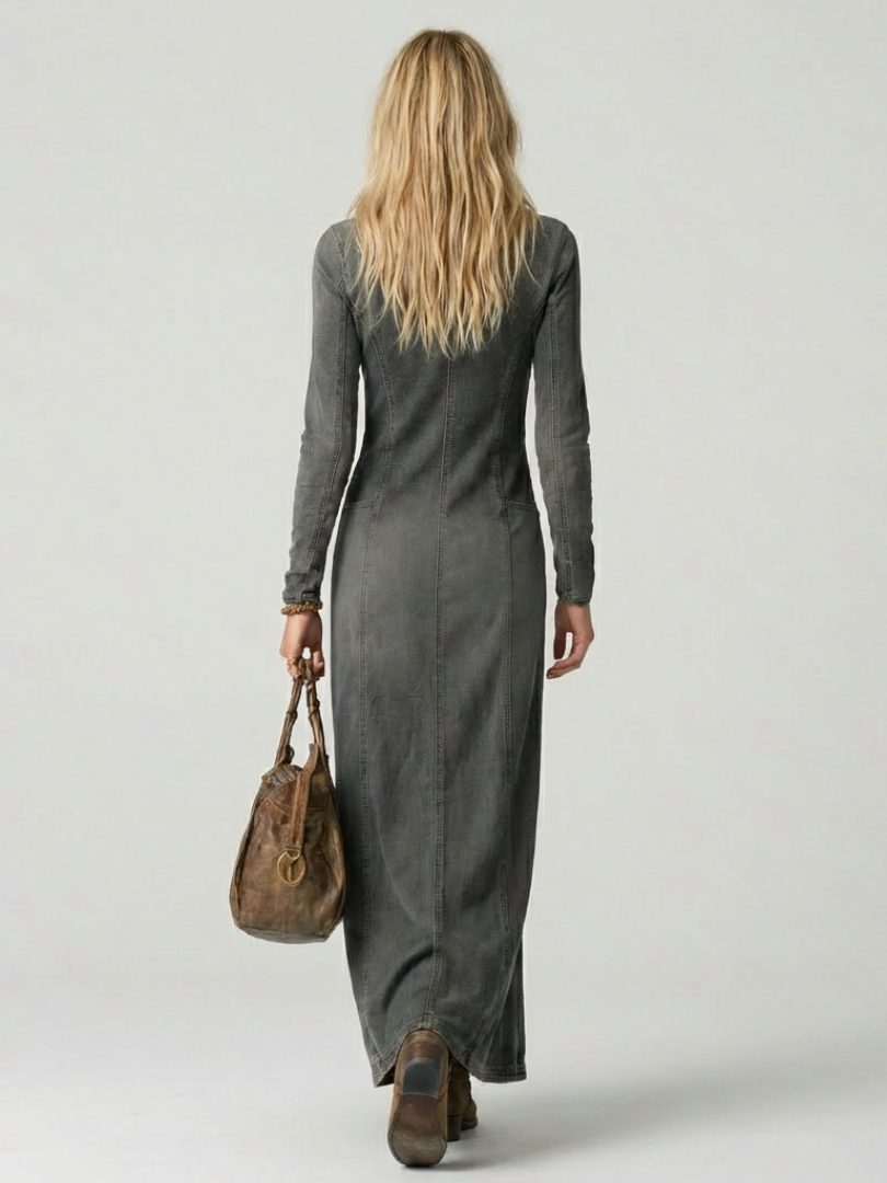 Alira | Denim Maxi Dress with Button-Front for Women