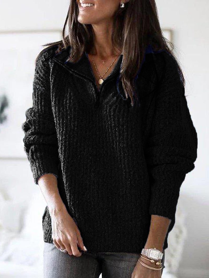 Amaia | Textured Half-Zip Sweater with Stand Collar for Women