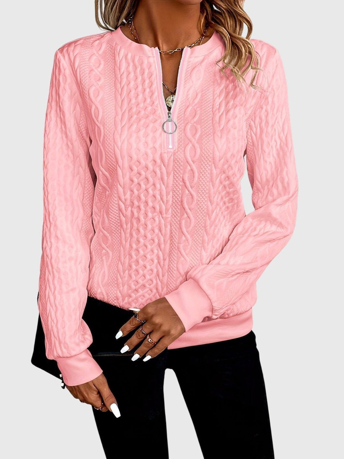 Ambretta | Cable Knit Zip-Up Sweater for Women