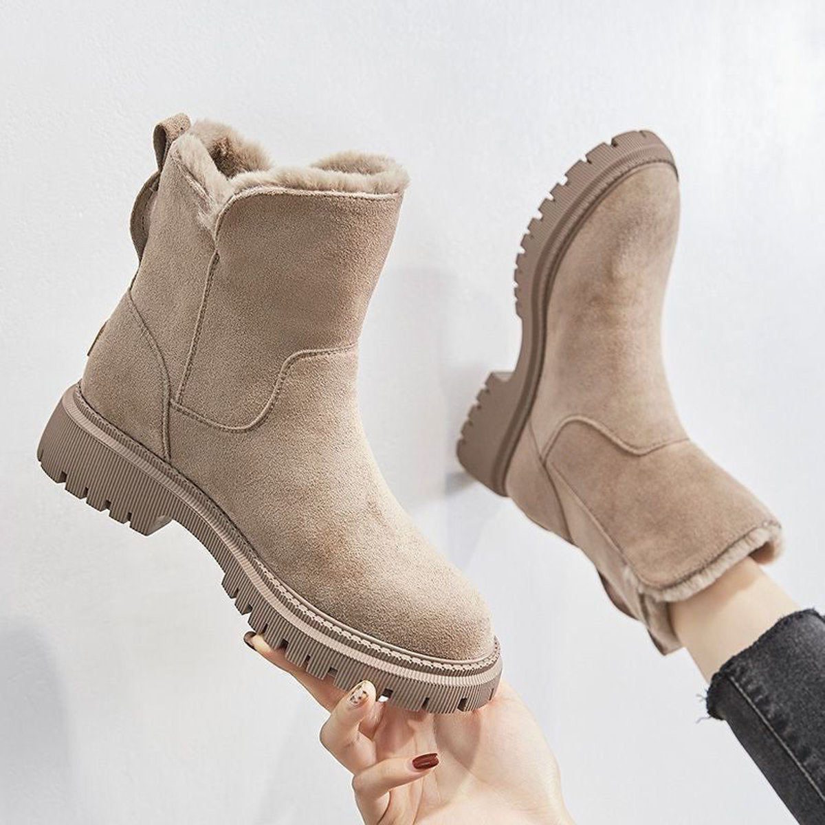Anastacia | Suede Slip-On Ankle Boots with Fleece Lining for Women
