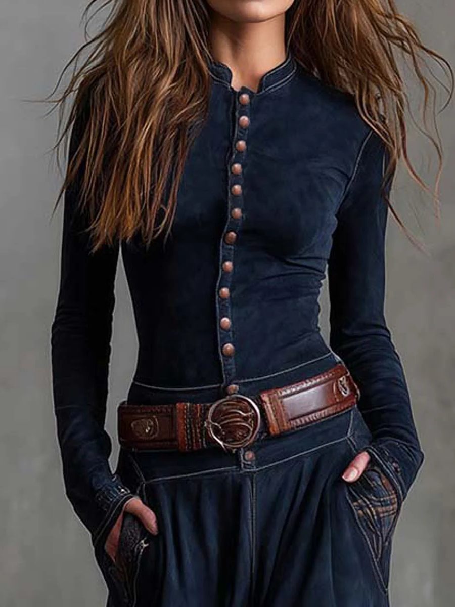 Anca | Patchwork Maxi Dress with Long Sleeves and Belt for Women