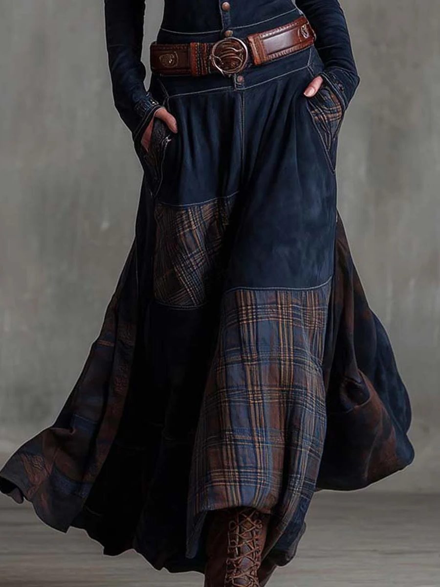 Anca | Patchwork Maxi Dress with Long Sleeves and Belt for Women