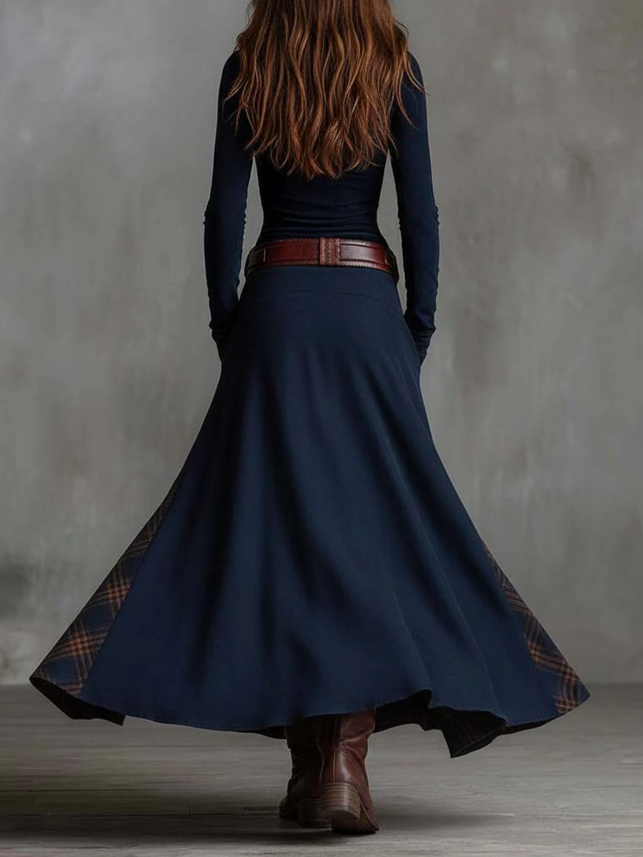 Anca | Patchwork Maxi Dress with Long Sleeves and Belt for Women