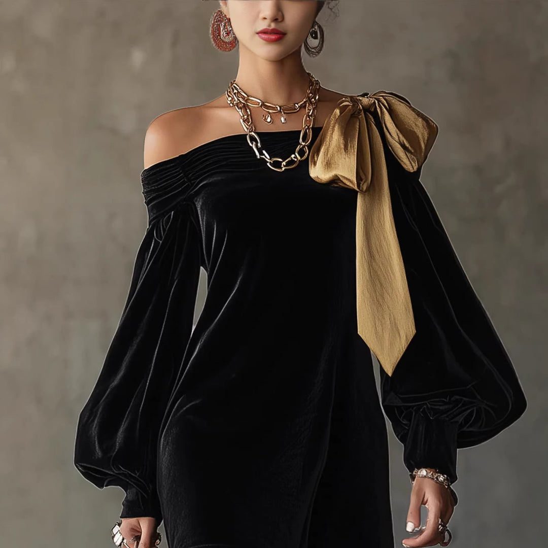 Anja | Velvet Off-Shoulder Mini Dress with Puff Sleeves for Women