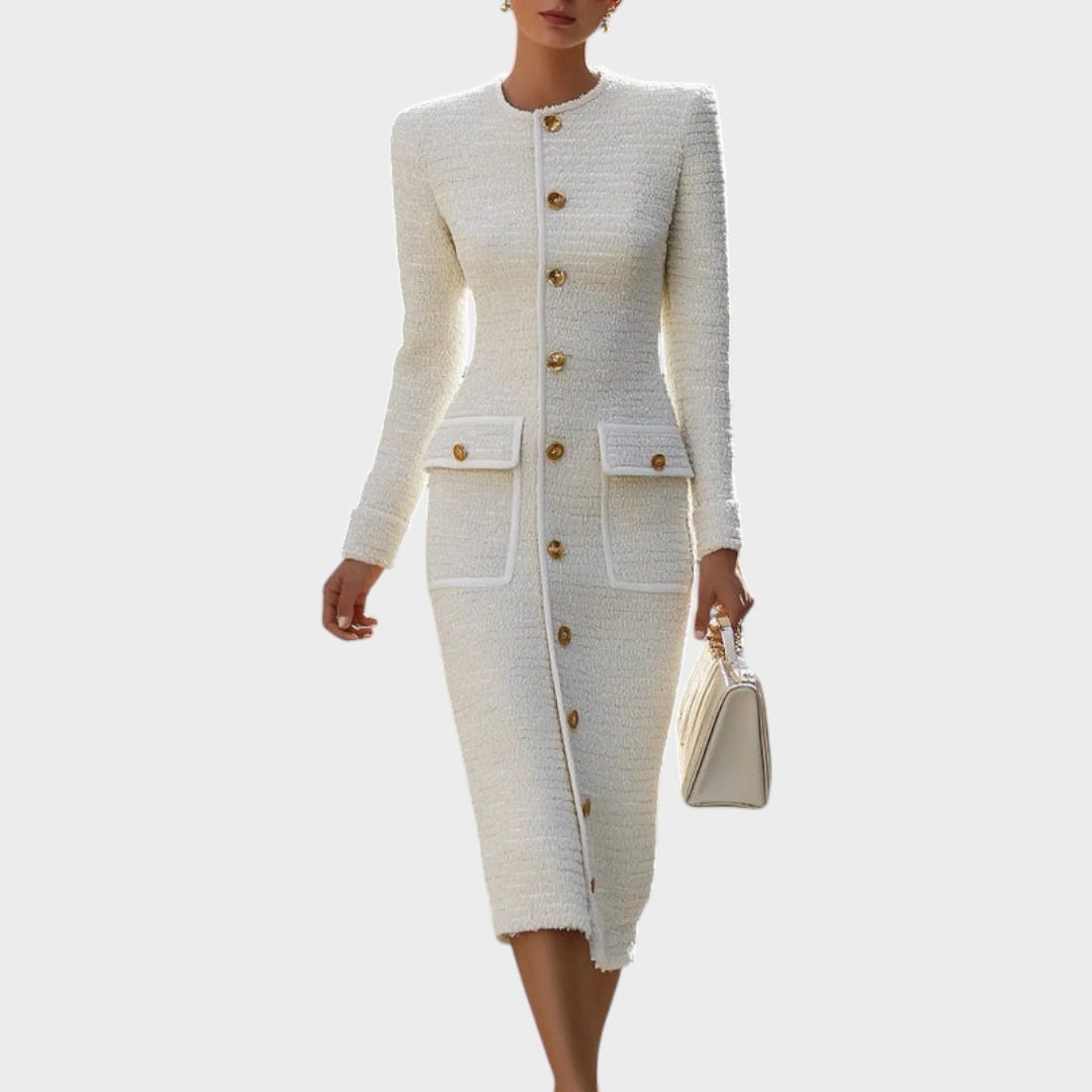 Annette | Tweed Button-Down Midi Dress for Women
