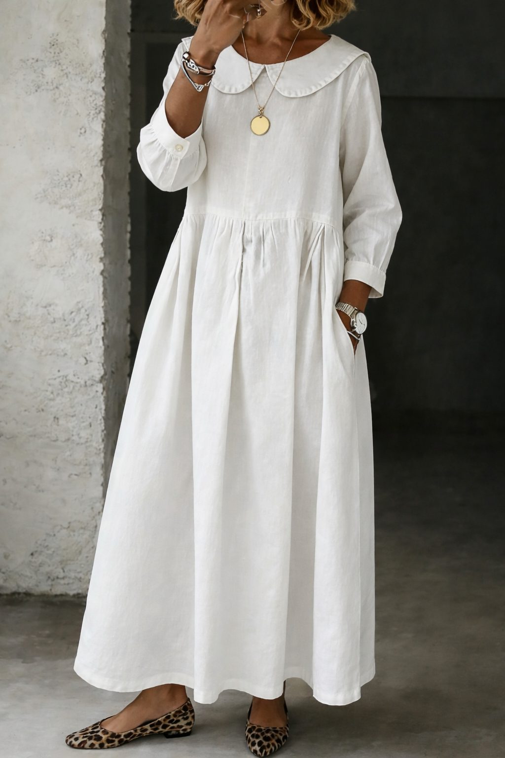 Arianne | Denim Maxi Dress with Peter Pan Collar for Women