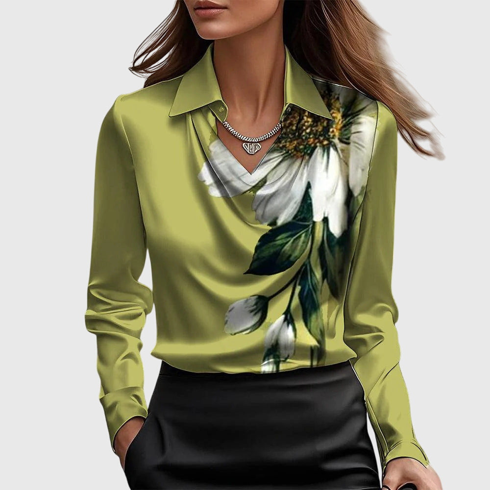 Flora | Cowl Neck Long Sleeve Satin Blouse for Women