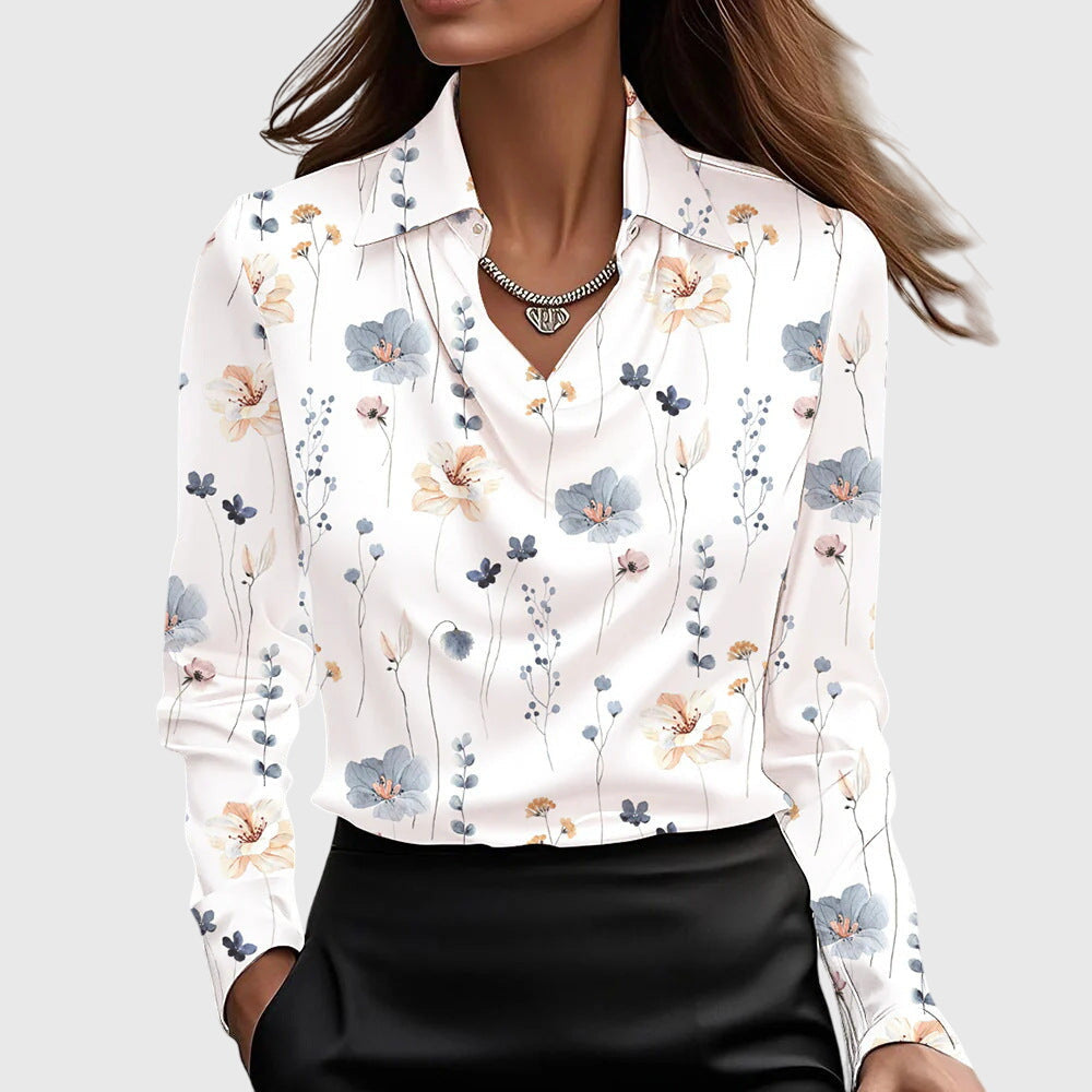 Flora | Cowl Neck Long Sleeve Satin Blouse for Women
