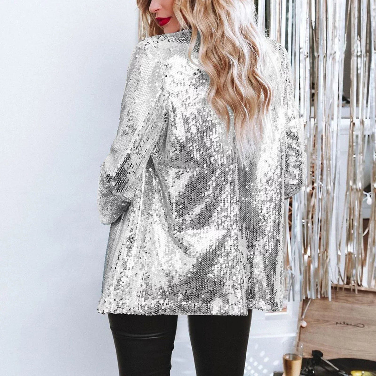 Avery | Sequin Fitted Blazer with Stand Collar for Women