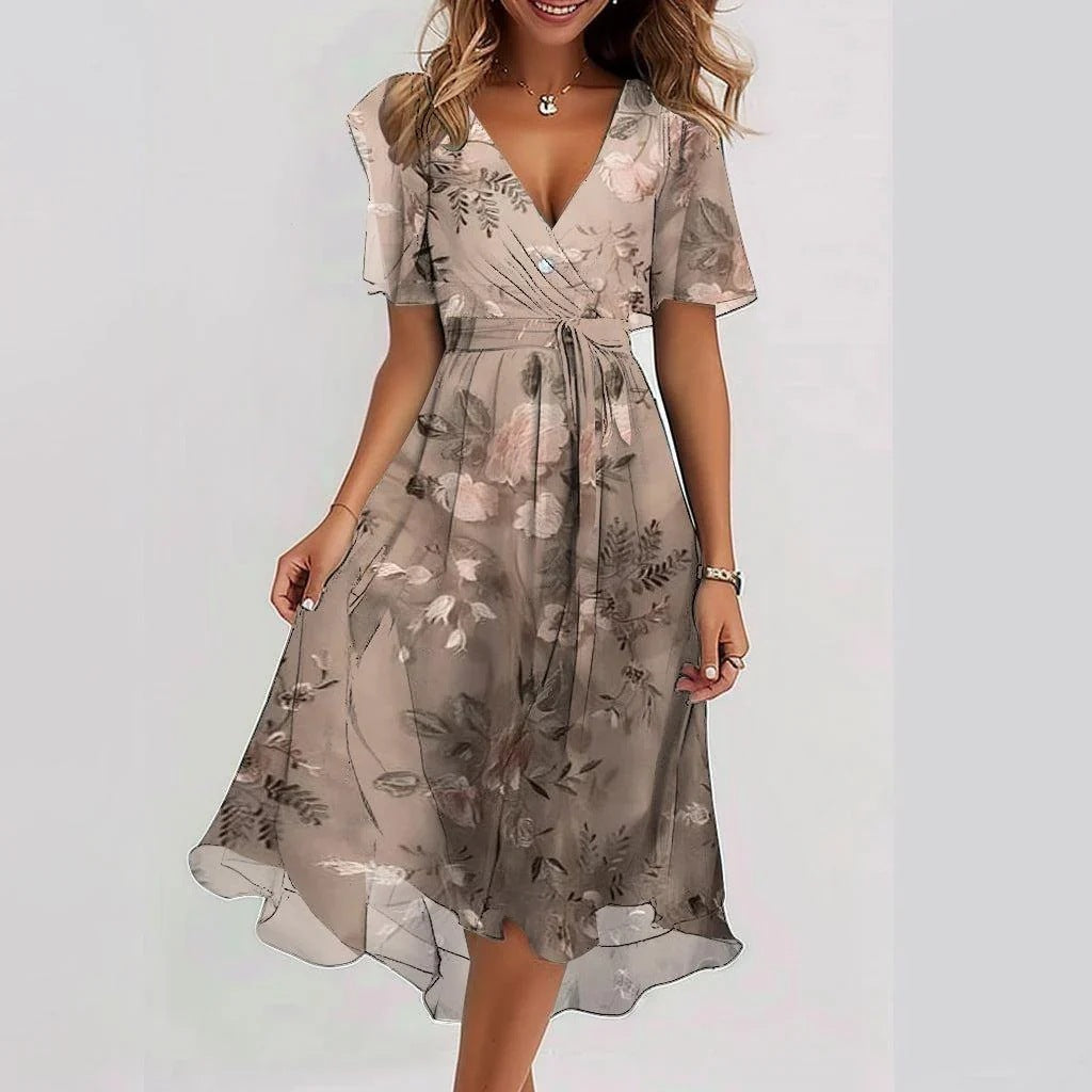 Agnes | Floral Wrap V-Neck Midi Dress for Women