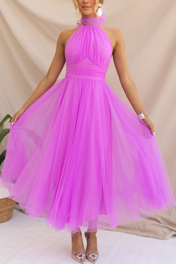 Catalina | Tulle Wedding Guest Halterneck A-Line Midi Dress for Women