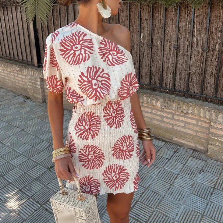 Lisette | Floral Wedding Guest One-Shoulder Dress for Women