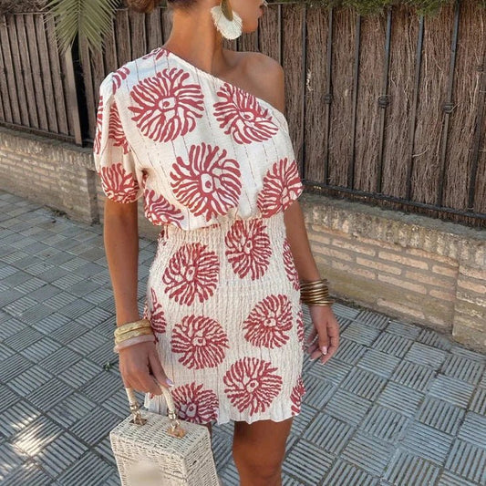 Lisette | Floral Wedding Guest One-Shoulder Dress for Women