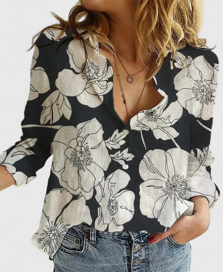 Elena | V-Neck Floral Shirt for Women