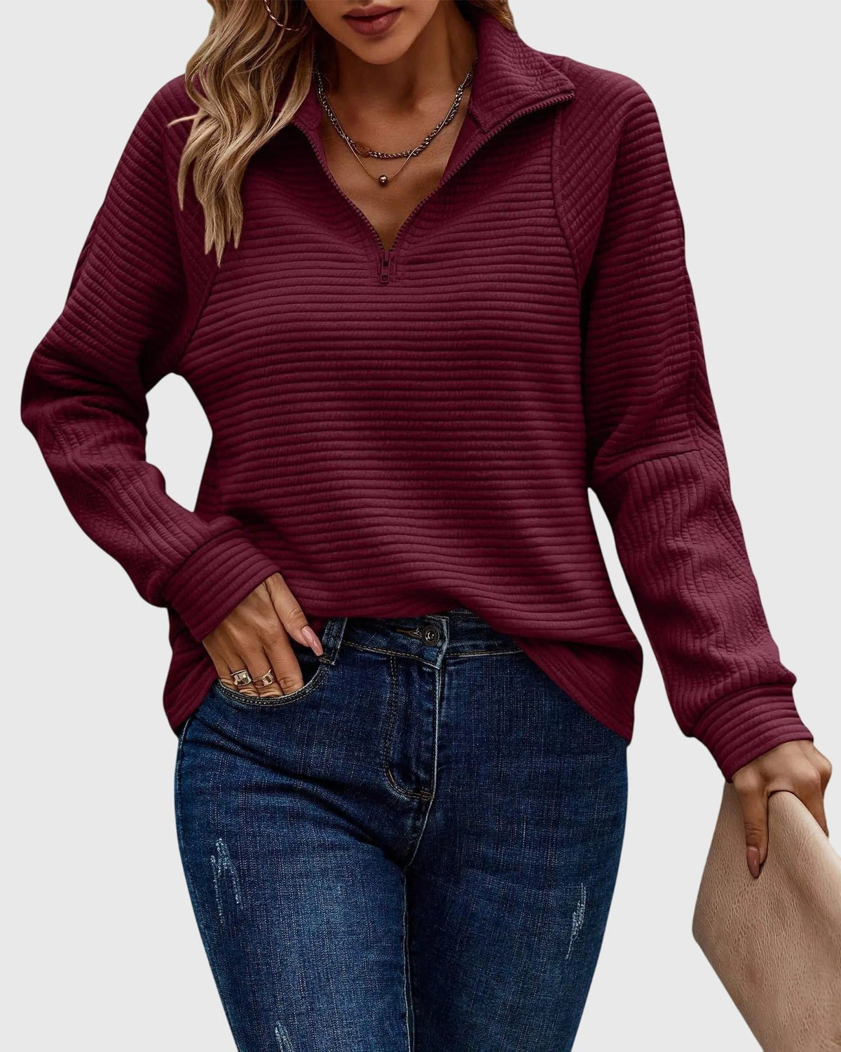 Brunna | Ribbed Knit Half-Zip Sweater for Women
