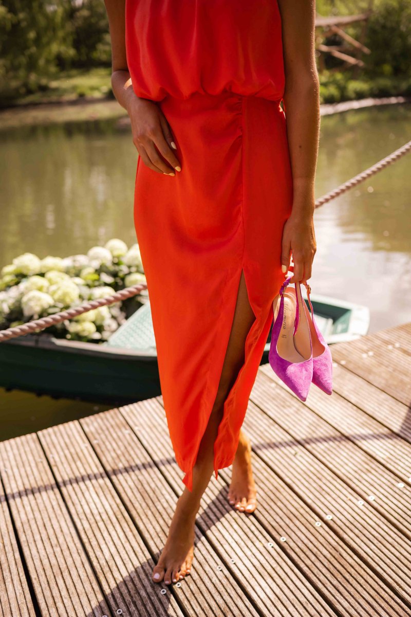 Sleeveless Midi Dress with Round Neck and Split for Women