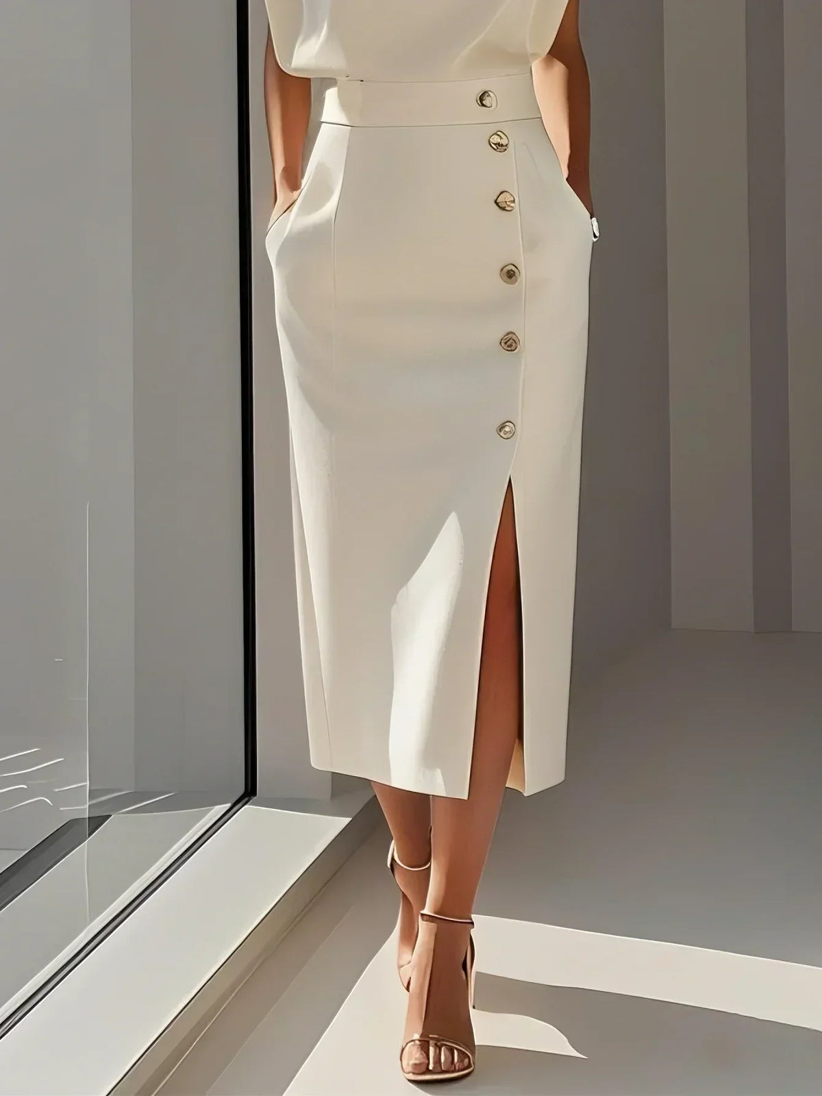 Anthea | Sleeveless Midi Dress with Button-Front for Women
