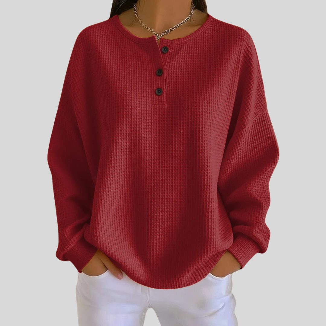 Calypso | Ribbed Knit Henley Sweatshirt for Women