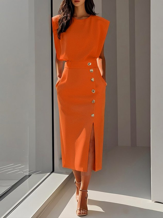 Anthea | Sleeveless Midi Dress with Button-Front for Women
