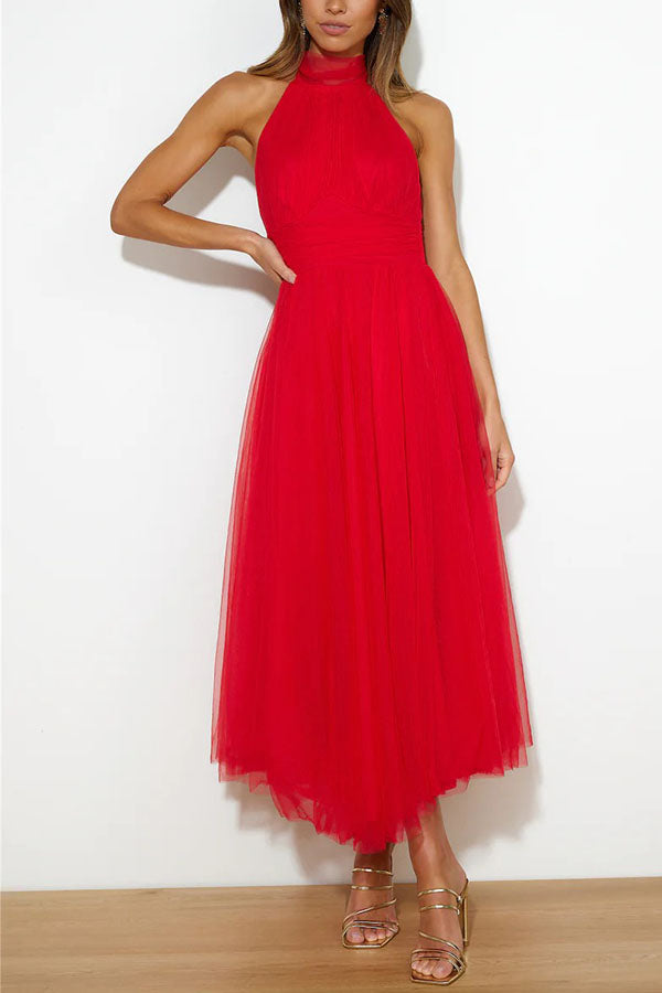 Catalina | Tulle Wedding Guest Halterneck A-Line Midi Dress for Women