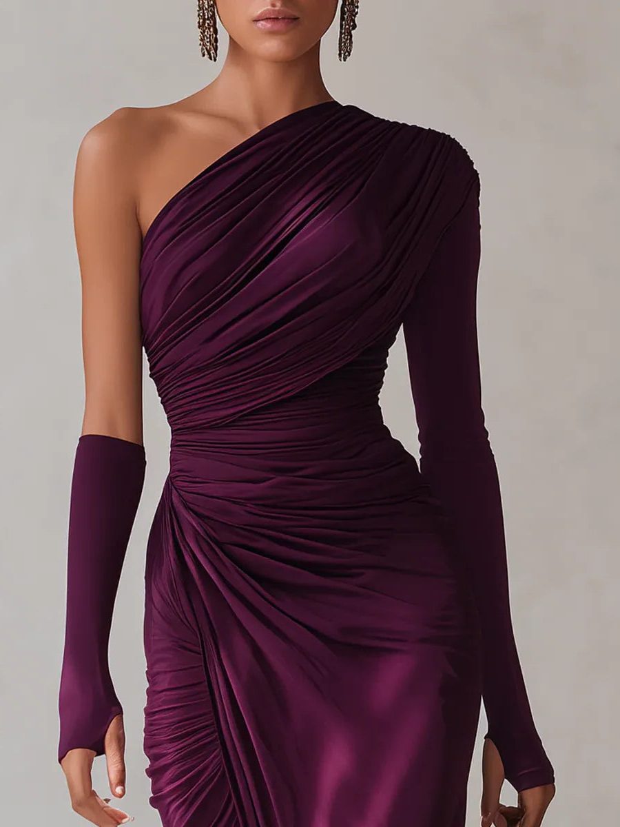 Celia | One-Shoulder Ruched Maxi Dress with Leg Split for Women