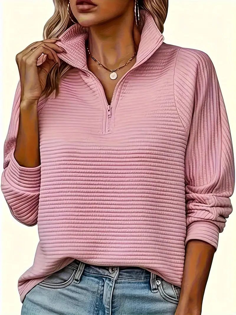 Celia | Ribbed Knit Half-Zip Sweater with Funnel Neck for Women