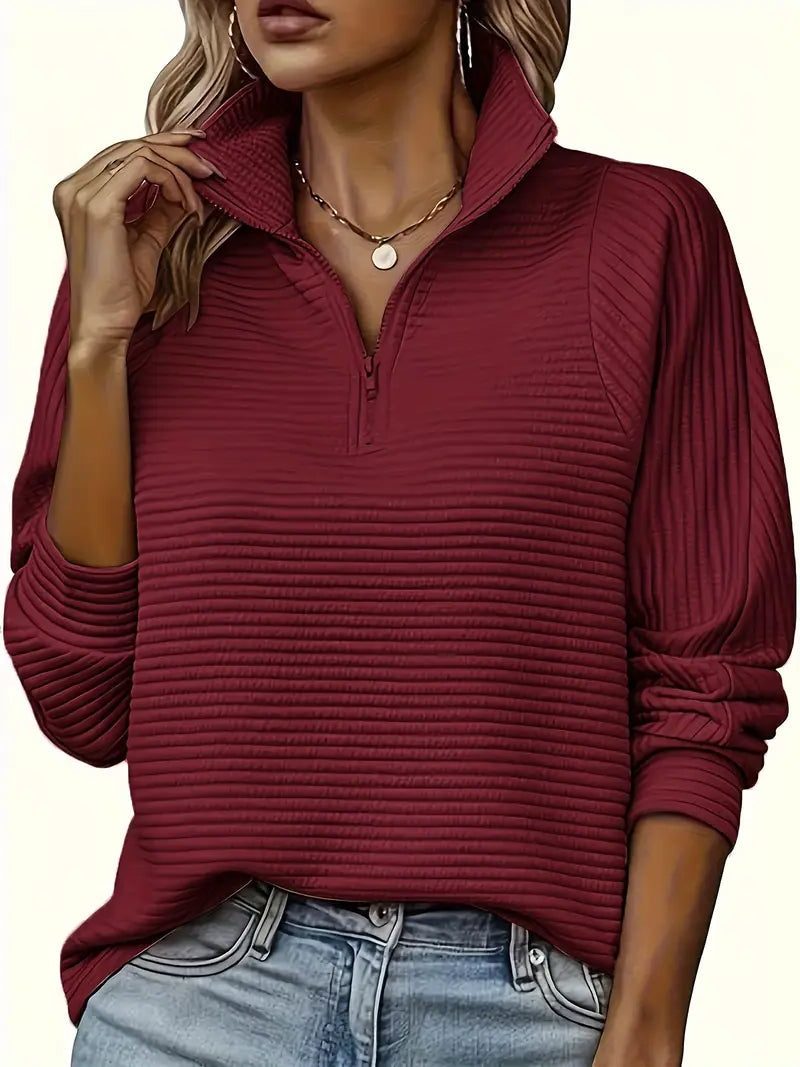 Celia | Ribbed Knit Half-Zip Sweater with Funnel Neck for Women