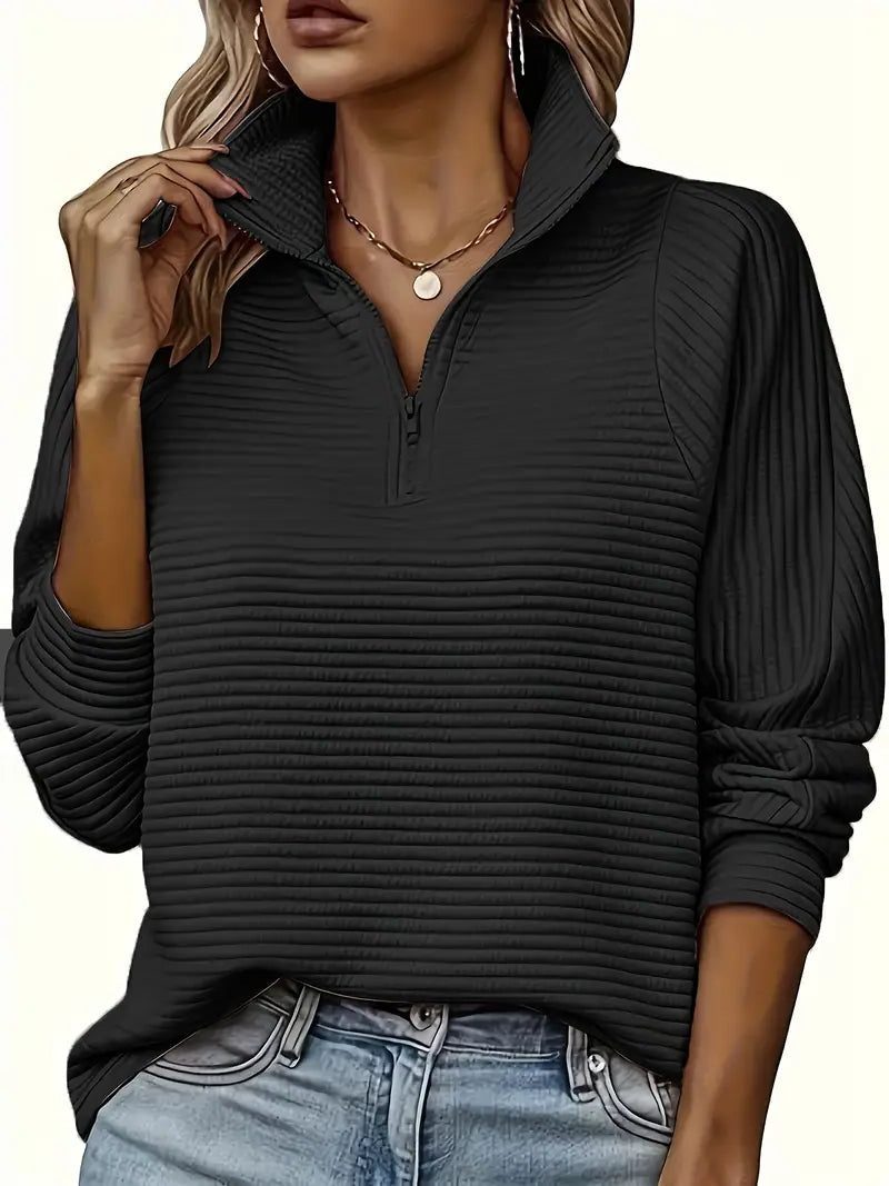 Celia | Ribbed Knit Half-Zip Sweater with Funnel Neck for Women