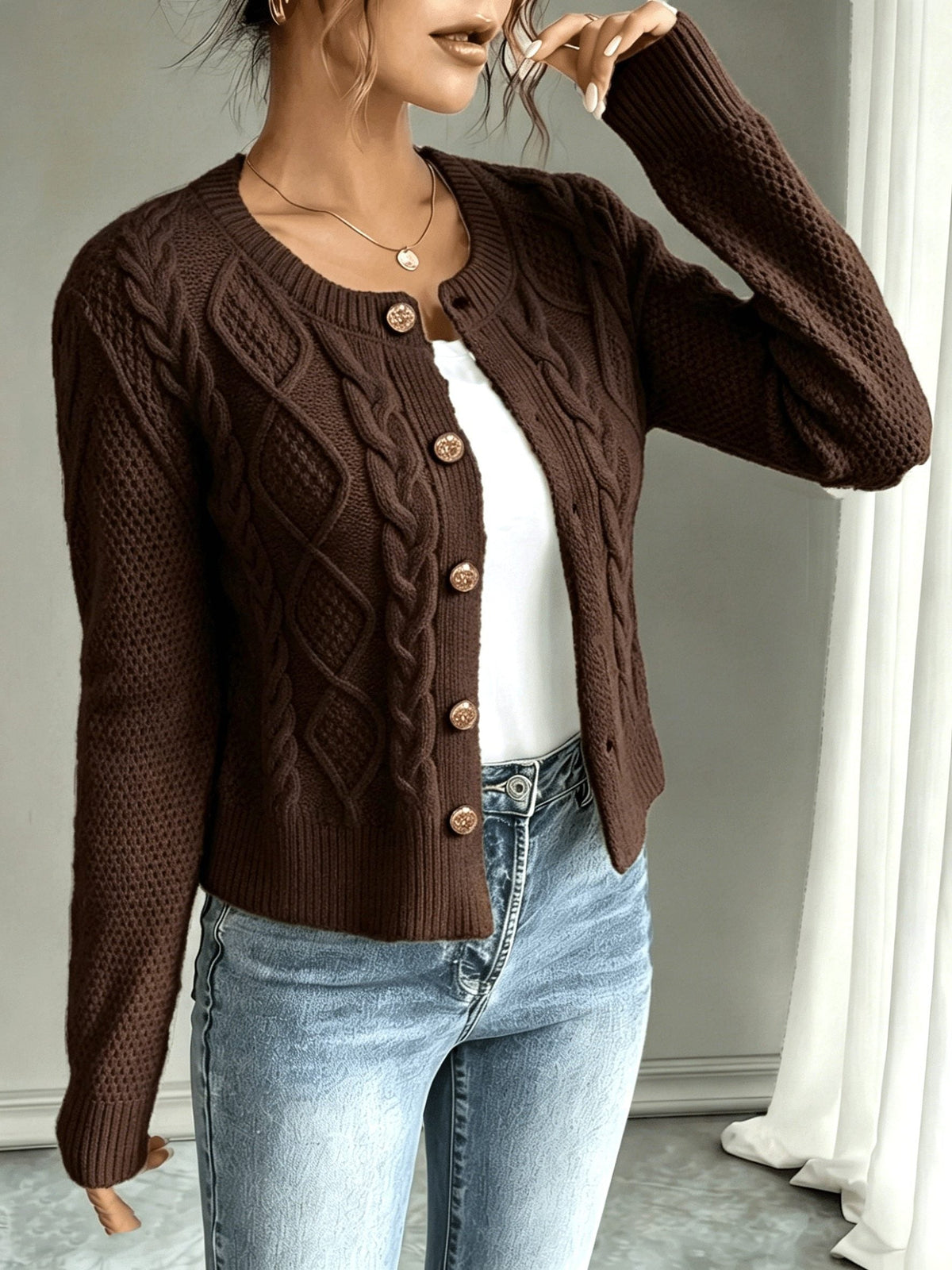 Damaris | Cable-Knit Cardigan with Button-Front for Women