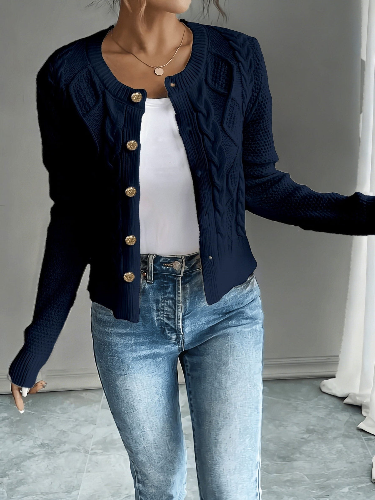 Damaris | Cable-Knit Cardigan with Button-Front for Women