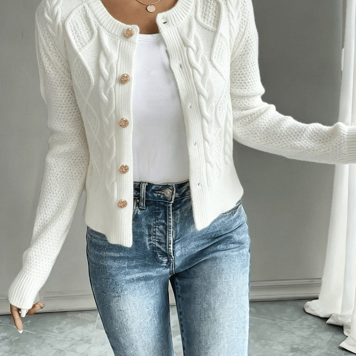 Damaris | Cable-Knit Cardigan with Button-Front for Women