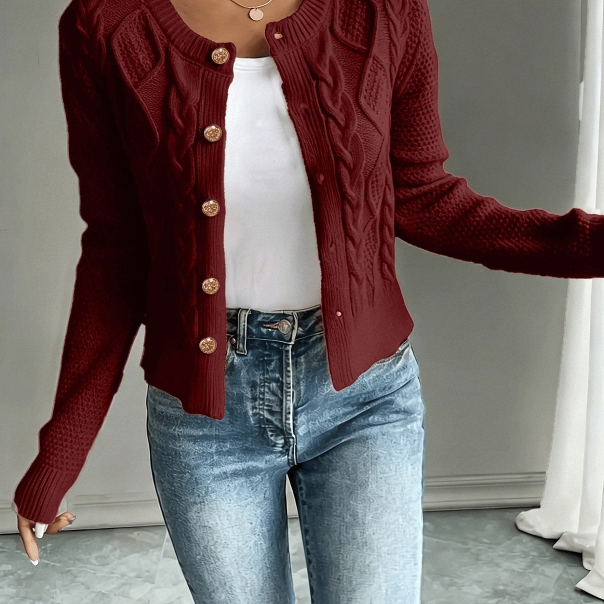 Damaris | Cable-Knit Cardigan with Button-Front for Women