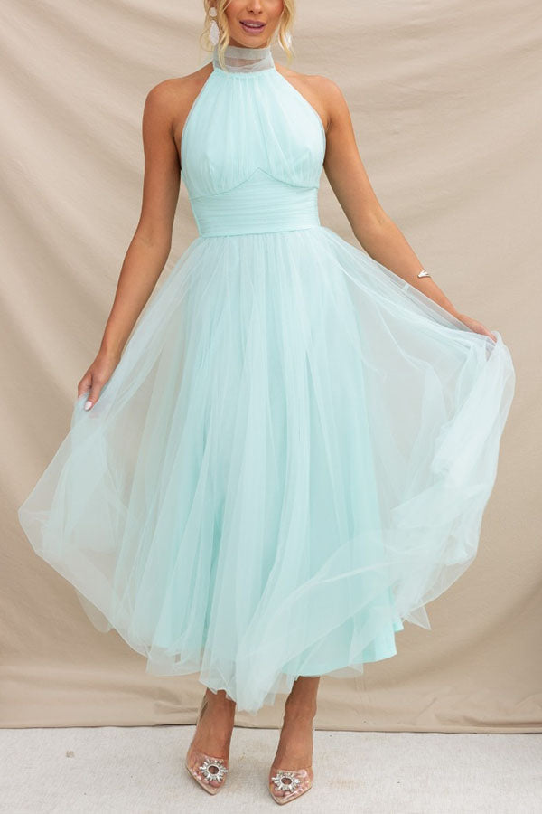 Catalina | Tulle Wedding Guest Halterneck A-Line Midi Dress for Women