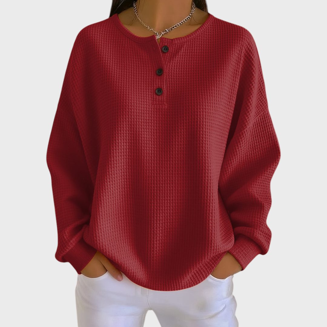 Delphine | Waffle Knit Pullover with Crew Neck for Women