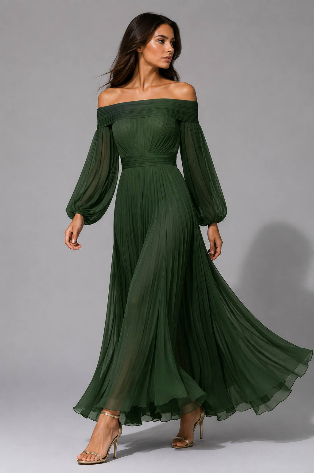 Dilys | Fall Wedding Guest Off-Shoulder Pleated Maxi Dress for Women