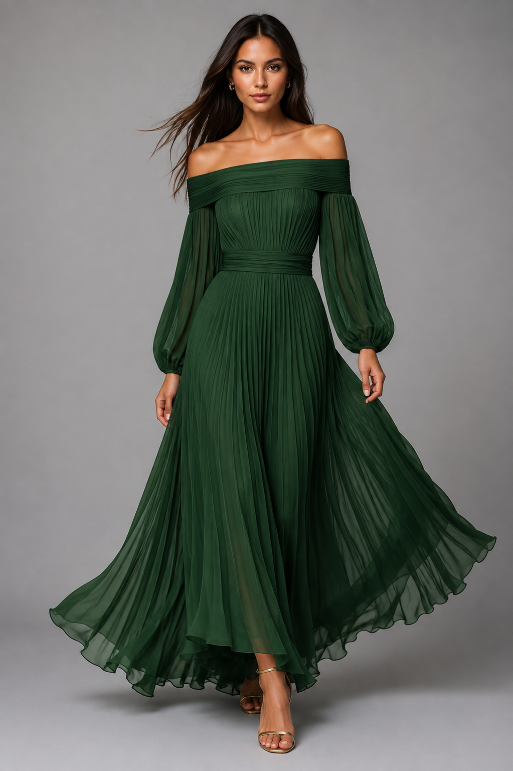 Dilys | Fall Wedding Guest Off-Shoulder Pleated Maxi Dress for Women