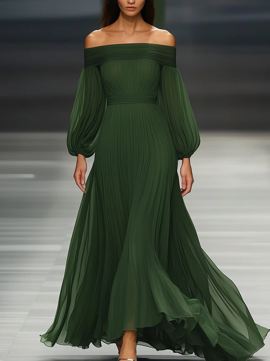 Dilys | Fall Wedding Guest Off-Shoulder Pleated Maxi Dress for Women