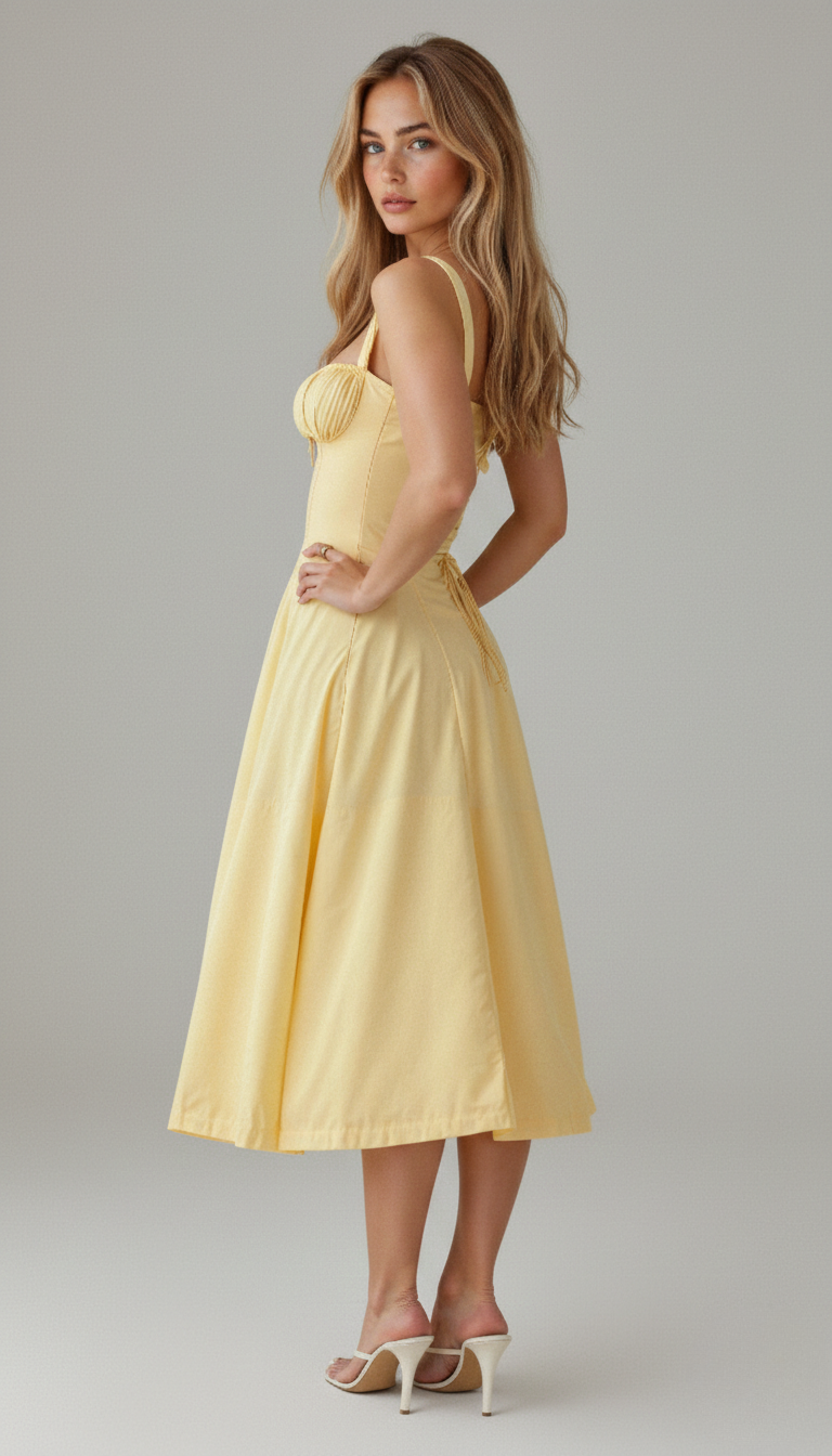 Thea | Floral Midi Dress with Sweetheart Neckline for Women