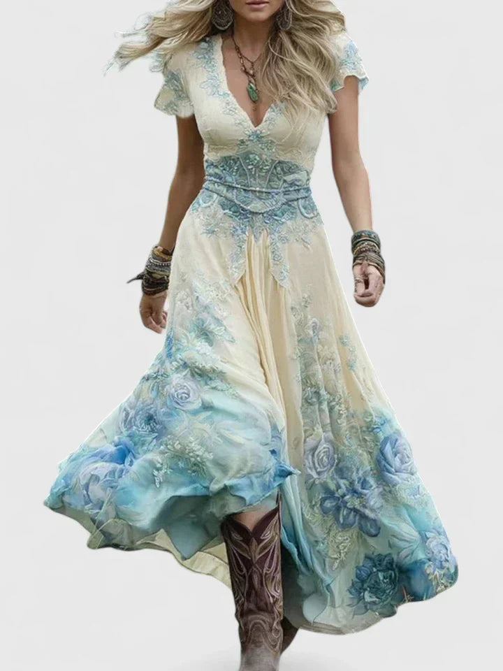 Norah | V-Neck Short Sleeve Maxi Dress for Women