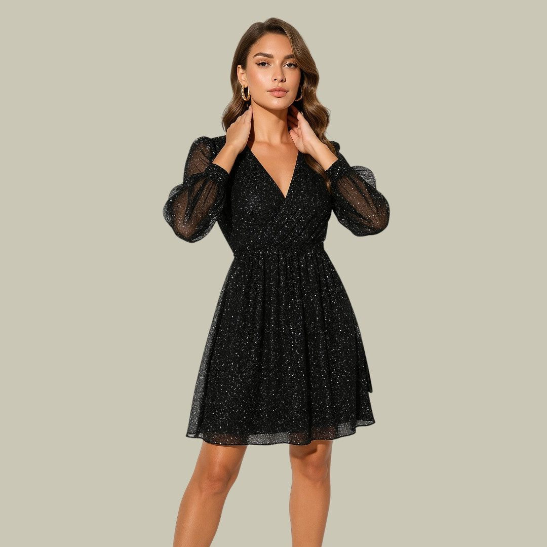 Elfreda | Sequin Mini Dress with V-Neck and Long Sleeves for Women